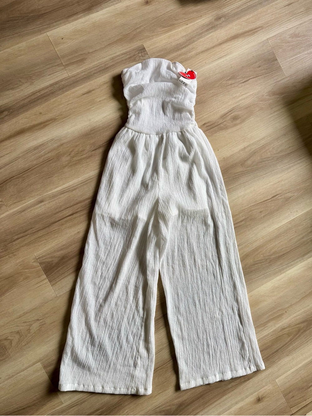 Cider White Strapless Smocked Wide Leg Jumpsuit NWT XS